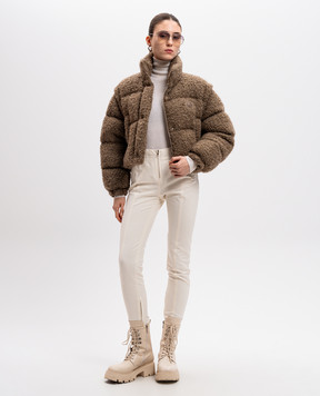 Moncler Коричневый укороченный пуховик Cytinelle с шерстью со съемными рукавами J20931A0012289AQ2
