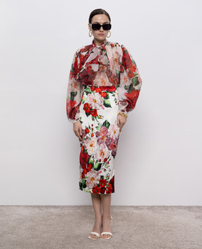 Dolce&Gabbana Біла блуза із шовку в квітковий принт F5R62TIS1Y6