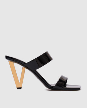 Versace Черные кожаные лакированные мюли с фигурным каблуком 1019380D2VE