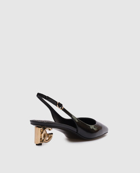 Dolce&Gabbana Черные кожаные глянцевые слингбеки с монограммой логотипа. CG0913A1037