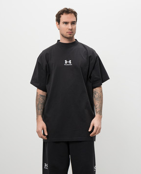 Balenciaga Чорна футболка з вишивкою логотипа 787349TRVB7