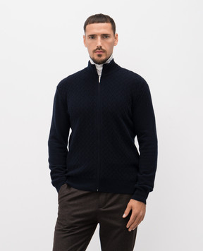Bertolo Cashmere Синій кардиган з кашеміру і вовни у візерунок 200102002310