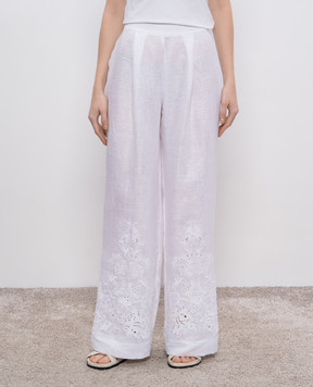 Ermanno Scervino Білі штани з льону з вишивкою бродері D464P302NZR