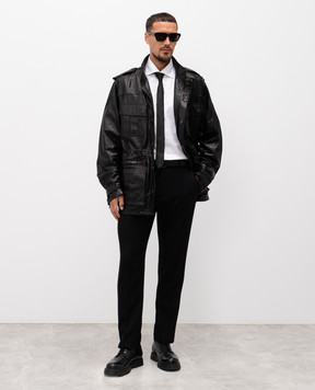 Balmain Чорна шкіряна парка FH1TJ211LD63