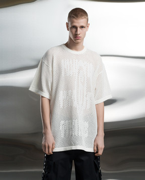 Maison Margiela MM6 Белая ажурная футболка с узором логотипа SH2HL0010M13013