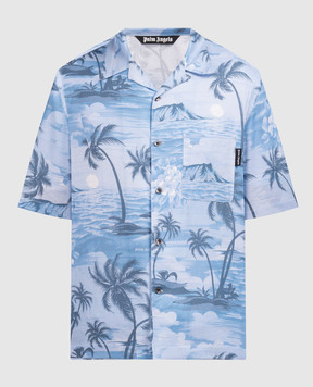 Palm Angels Голубая рубашка SUNSET с льном PMGG005S24FAB003