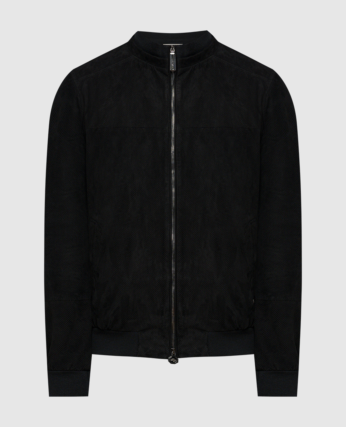 Black leather jacket with logo