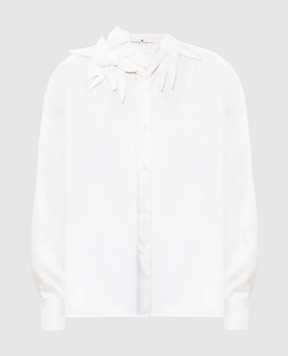 Ermanno Scervino Белая блуза из шелка с цветочной аппликацией. D452K745OEL