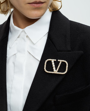 Valentino Золотиста брошка у вигляді логотипа VLOGO SIGNATURE з намистинами 5W2J0V67DHC