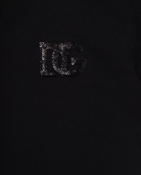 Dolce&Gabbana Дитяча чорна футболка з логотипом з паєток L5JTNKG7O7S812+