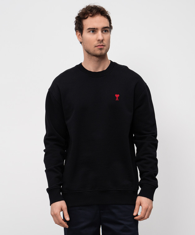 Ami Paris Черный свитшот с вышивкой эмблемы Ami de Coeur BFUSW035730 изображение 3