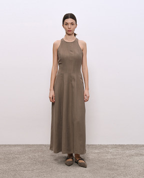 Brunello Cucinelli Коричнева сукня Fluid з льоном MH126A5171