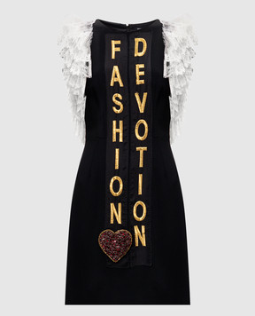 Dolce&Gabbana Черное платье Fashion Devotion с кружевом и кристаллами F6B3LZFURDV