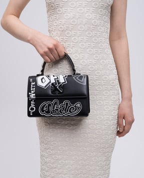 Off-White Черная кожаная сумка Jitney 1.4 в принт логотипа OWNP062S25LEA002