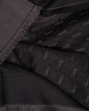 Saint Laurent Сіра хустка з вовною та шовком у візерунок монограми логотипа 6891473YI74