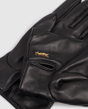 Saint Laurent Черные кожаные перчатки с логотипом 8233053YO68m