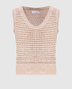 Brunello Cucinelli Бежевый ажурный топ с пайетками MDV796800