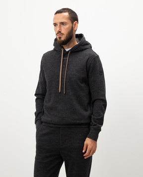 Moncler Серое меланжево худи с кожаным патчем логотипа. J20918G0006889ARG