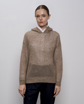 Brunello Cucinelli Коричневий ажурний светр з вовною MPS732409P