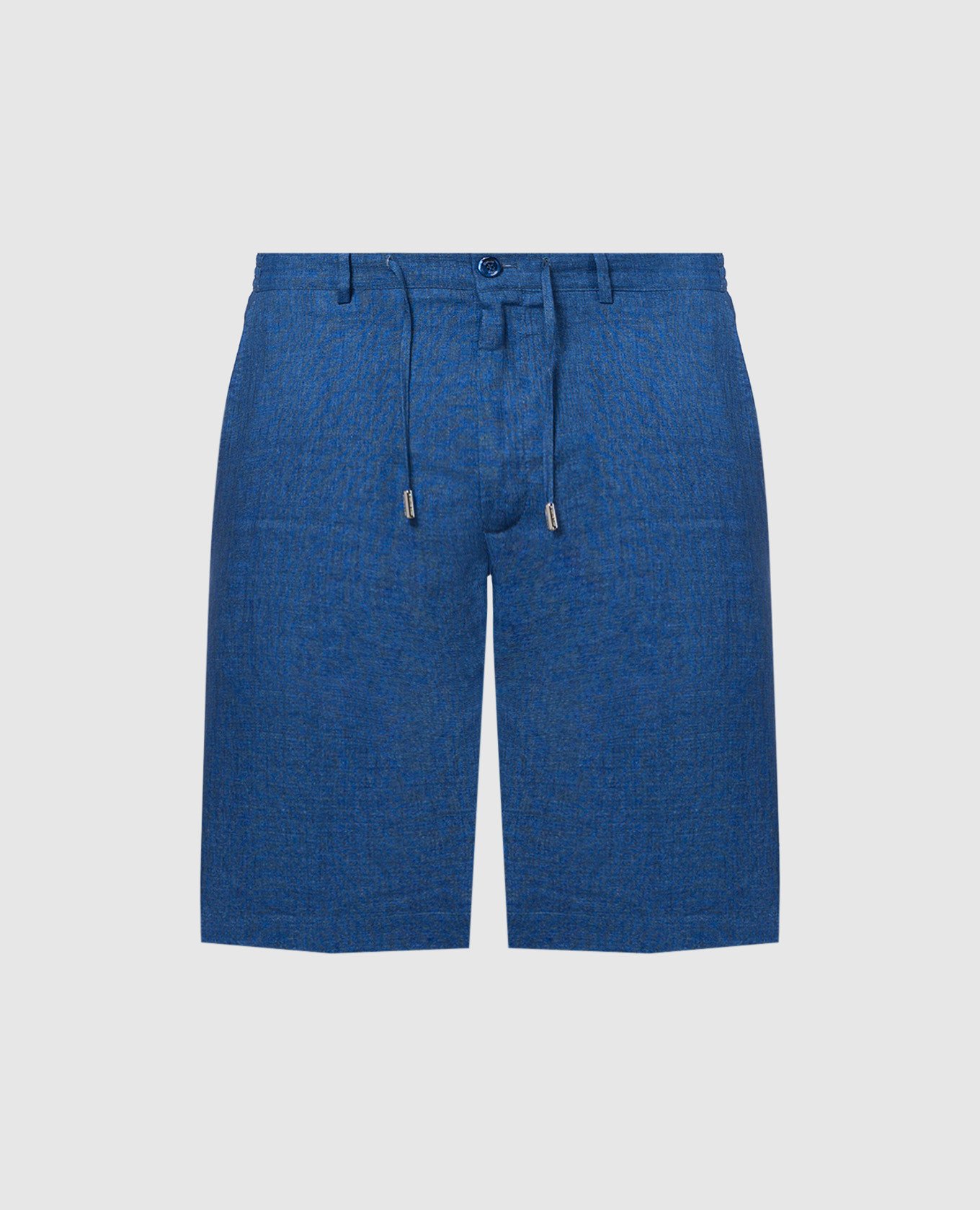 Blue linen shorts with logo