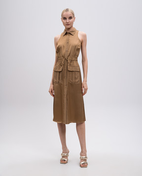 Twinset Коричнева сукня-сорочка з емблемою 251TT2270