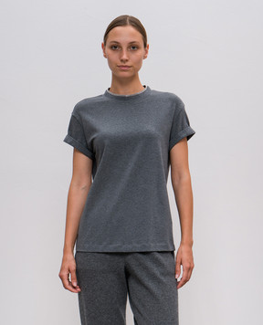 Brunello Cucinelli Сіра футболка з ланцюжком моніль з еколатуні M0T18BD200
