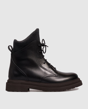 Brunello Cucinelli Чорні шкіряні черевики з ланцюжком моніль MZOLG3037P