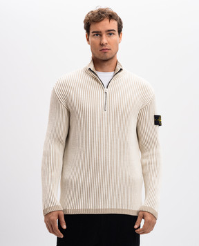 Stone Island Бежевий светр в рубчик зі знімним патчем логотипа 8115516C1