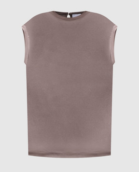 Brunello Cucinelli Коричневий топ із шовку з ланцюжком моніль M0C59EH500