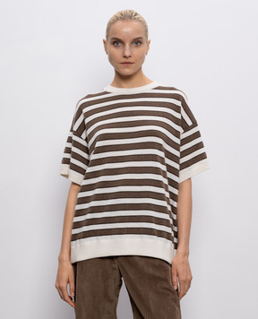 Brunello Cucinelli Бежевий топ з кашеміру в смужку M12205900P