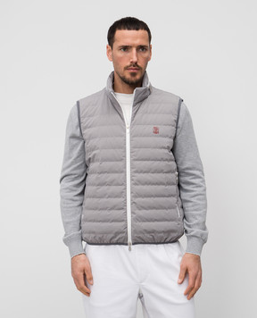Brunello Cucinelli Серый пуховый жилет с вышивкой логотипа логотип MM49A7460G