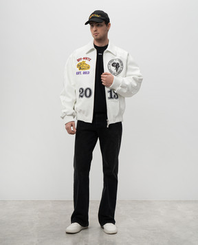 Off-White Белая кожаная куртка с брендовыми нашивками OMJA123S25LEA001