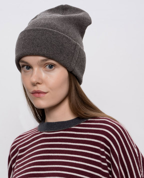 Brunello Cucinelli Сіра шапка з кашеміру з відворотом M12163199