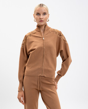 Twinset Коричнева спортивна куртка з вишивкою 252TP3405