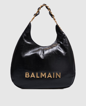 Balmain Черная кожаная сумка-хобо 1945 года Soft Hobo с металлическим логотипом EN1BT929LETF