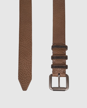 Brunello Cucinelli Коричневый кожаный ремень с цепочкой мониль M0JUMC33U