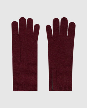Brunello Cucinelli Бордові рукавички з кашеміру з ланцюжком моніль M12147189