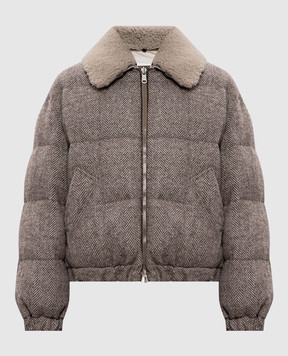Brunello Cucinelli Коричневая двухсторонняя пуховая куртка с шерстью с мехом MG5297744