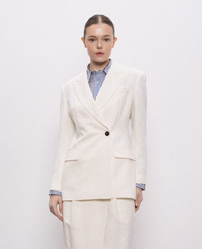 Brunello Cucinelli Бежевый двубортный жакет с цепочкой мониль MH5407260