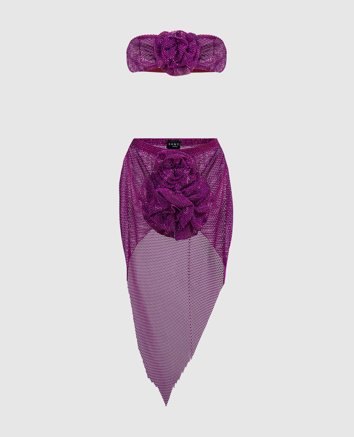Фиолетовый костюм из топа и юбки с кристаллами