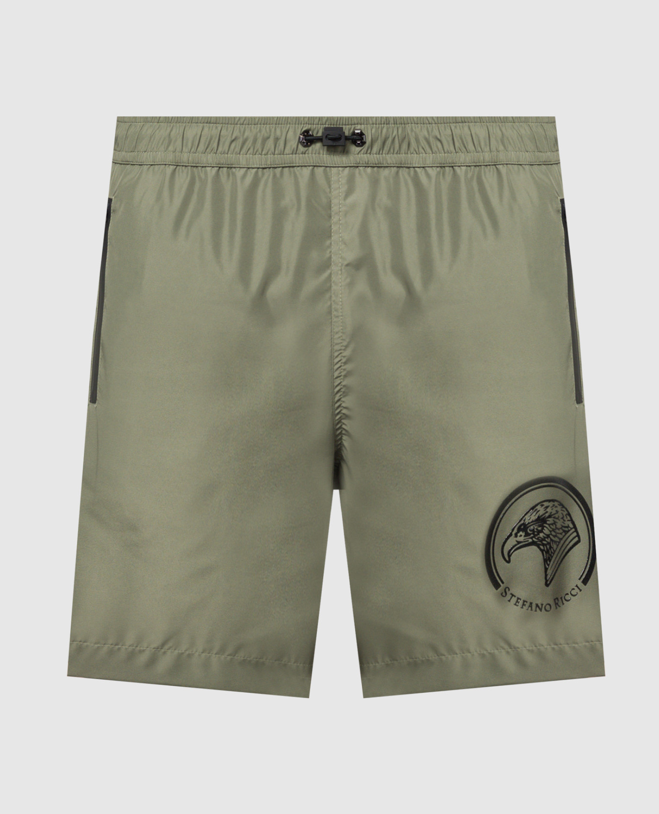 Green swim shorts with logo print