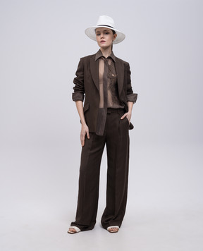 Brunello Cucinelli Коричнева блуза із шовку з аплікацією MF940RJ506