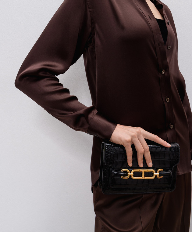 Tom Ford Черная кожаная сумка-мессенджер с тиснением под кожу крокодила L1738LCL395X изображение 2
