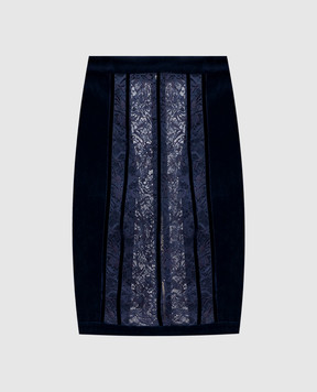 Balmain Синя оксамитова спідниця міні з мереживом 4855164C