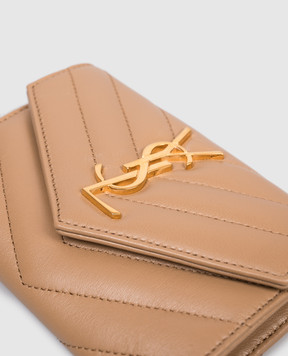 Saint Laurent Бежевий шкіряний стьобаний гаманець з монограмою Cassandre 414404AAA44