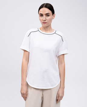 Brunello Cucinelli Белая футболка с цепочкой мониль и отворотами M0T81FP330
