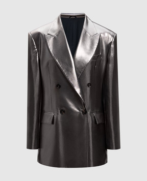 Brunello Cucinelli Сріблястий двобортний жакет із шовку MD9997192