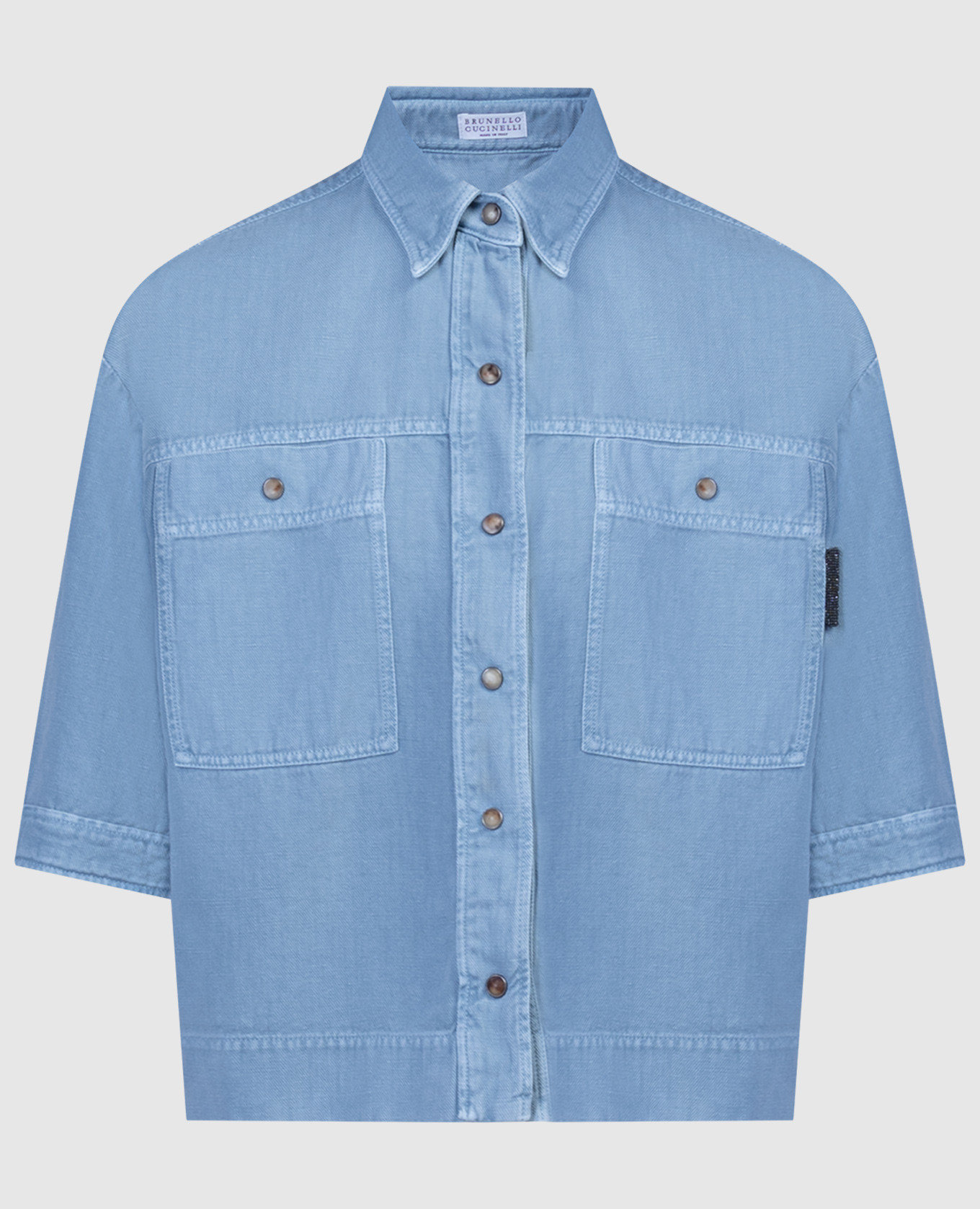Blue denim shirt with linen with monil chain