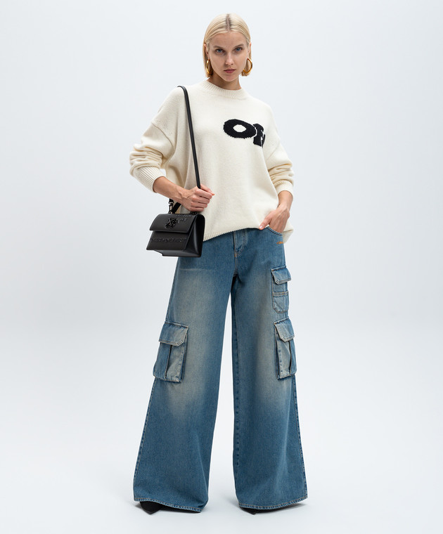 Off-White Белый свитер с шерстью с контрастным узором логотипа OWHE106F24KNI001 изображение 2