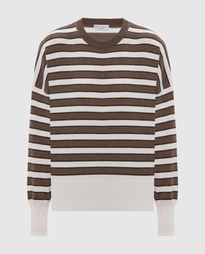 Brunello Cucinelli Коричневий светр з кашеміру в смужку M12205920P